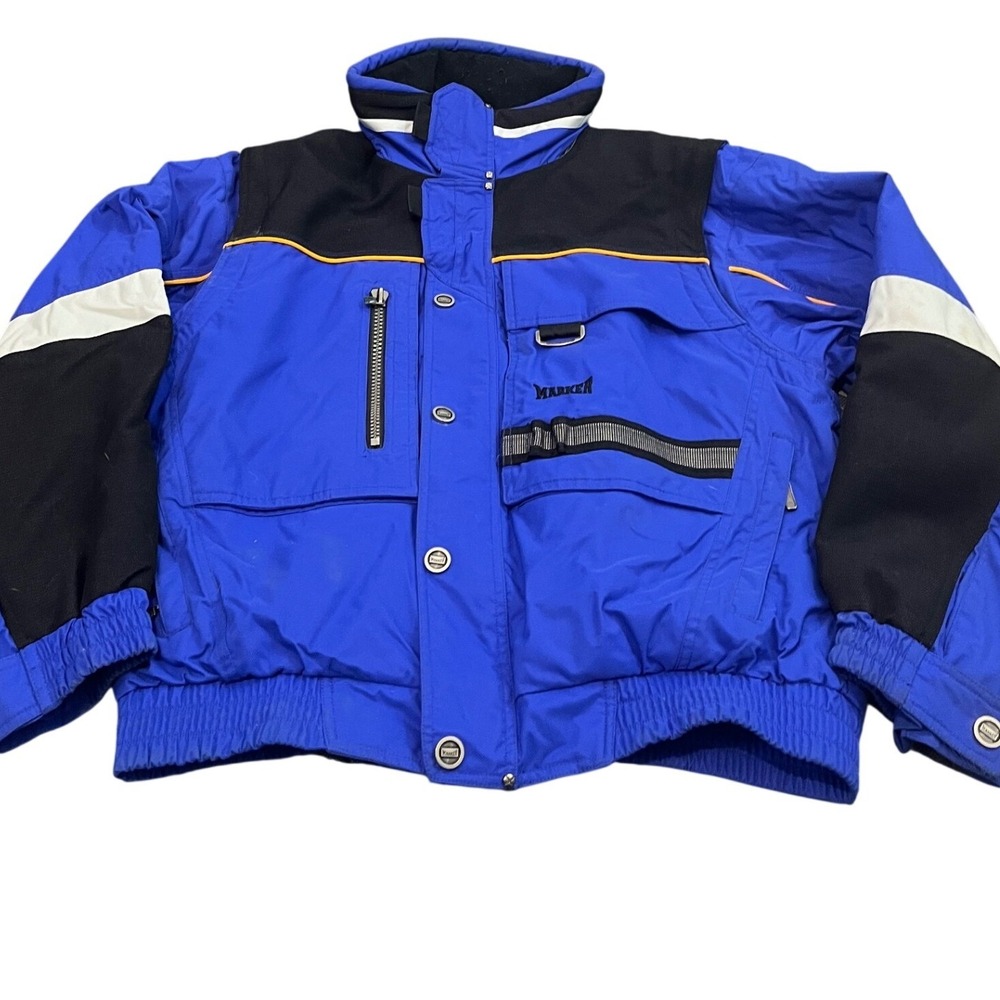 Marker Ski Jacket Mens M Blue Vintage Colorblock Insulated‎ Hooded Winter Coat